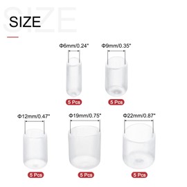 QUARKZMAN Set of 25 Rubber End Caps 6/9/12/19/22 mm Inner Round Rubber Caps Vinyl Protective Caps Cover Screws Thread Protection Bolt Caps for Screw Thread Pipe Chair Legs, Clear