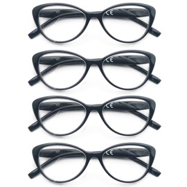 OLOMEE Black Cat Eye Reading Glasses for Women Stylish Lightweight Readers Modern Cateye Cheaters Glasses 4 Pack Spring Hinges Comfortable Fit