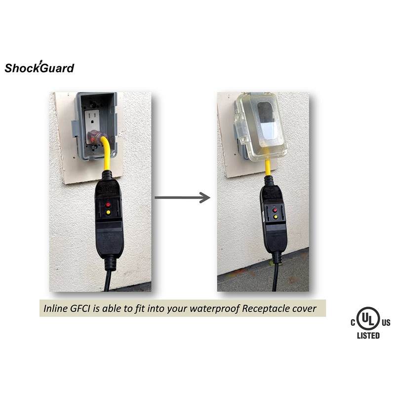 ShockGuard GFCI Replacement Inline User Attachable 3-Prongs for Pressure Washer,