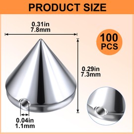 HINZIC 100PCS Spike Cone Studs, 8 mm ABS Metal Bullet Studs, Flatback Punk Rivets for Leather Clothes, Cool Small Sew/Glue on Spikes for DIY Crafts, Shoes, Hats - Silver