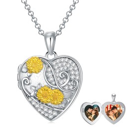 PROESS Sunflower Locket Necklace for Women that Hold Pictures S925 Sterling Silver Sunflower Heart Necklace for Birthday Jewelry Gift