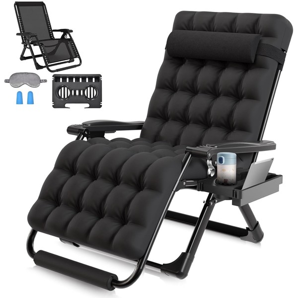 ZENPETIO Oversized Zero Gravity Chairs XXL, Adjustable Zero Gravity Lawn Chair with Larger Seat, Lounge Chair with Cushion Cup Holder, Ergonomic Design for Relax, Support 500LBS
