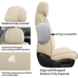 Chezope Car Seat Covers Front Pair Universal Fit for Most Cars SUV Sedans Trucks Leather Car Seat Cushion Automotive Seat Cover Waterproof Car Seat Cushion Covers (Front Pair A-Beige)