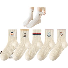 CHUNFO Womens Cute Socks Ankle Ribbed Heart Striped Rabbit Animal Letter Cotton Girls Sock Cozy Size5-9