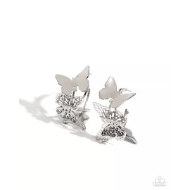 Paparazzi No Wings Attached - silver butterfly hoop earrings