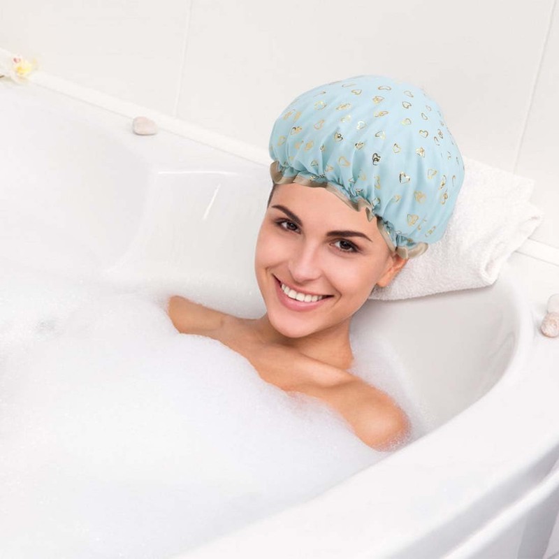 4 Pack Double Layer Hot Embossed Printed Shower Cap Elastic