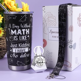 Keluna Math Teacher Appreciation Gifts - 3Pcs Math Teacher Gift Set, 20oz Tumbler with Lid Straw, Lanyards for ID Badges and Keychain, Math Teachers Thank You Appreciation Birthday Christimas Gifts