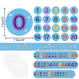 60 PCS Classroom Number Stickers Line up Spots, Colorful Rainbow Removable Number Markers Floor Stickers with Number 0-59 and Blank Writable Cutout School Home Wall Decor for Teacher Students