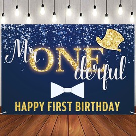 Mr Onederful Backdrop Banner Gender Reveal Party Photography Poster, Boy's First Birthday Indoor Outdoor Decoration Sign, Welcome Baby Boy Party Decor Supplies 6x4 ft