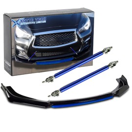 Xotic Tech Front Bumper Lip Chin Spoiler Splitter Diffuser Protector Body Kit with Adjustable 10"-13" Support Splitter Rod Compatible with Honda Accord Civic, Volkswagen MK5 MK6 MK7, Black w/Blue