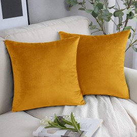 SofaHeaven Cushion Covers 45 x 45 cm (Pack of 2) - Decorative Plush velvet Square Throw Pillow Cases - Luxury Soft Cushion Cover for Sofa Couch Bedroom with Invisible Zipper 18x18 Inches (Mustard)