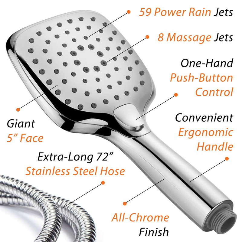HotelSpa High Pressure 10.5 inch Square Rain – Handheld 3-way