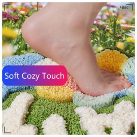 LORVOR Boho Flower Bath Mat, Extra Soft Thickened Microfiber Bathroom Cute Colorful Rug, Absorbent Washable Non-Slip Floral Decor Bath Mat for Sink, Shower, Tub, Entry Way