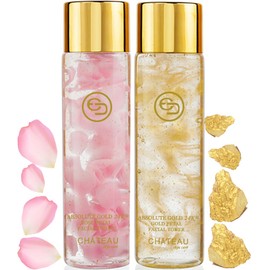 Absolute Gold 24K ROSE PETAL FACIAL TONER, GOLD PETAL FACIAL TONER, FACIAL CLEANSING GEL (pack 3). 24 KARAT GOLD/COLLAGEN. for all skin types.