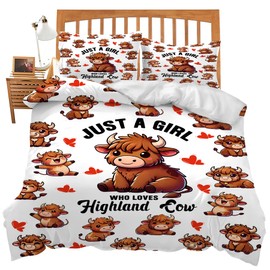 Cute Highland Cow Bedding Set Twin Queen King Full Size Cattle Comforter Set for Kids Teens Boys Girls Man Women Bedroom Decor Funny Animal Cozy Quilt Bedspread Wildlife Bed Duvet Cover Gifts 90"x90"