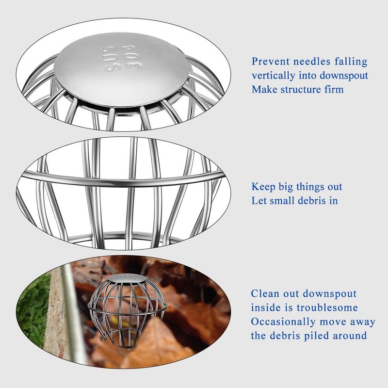 Gutter Guard, Fits for 2.8" ~ 3.7" Round Downspout, 304
