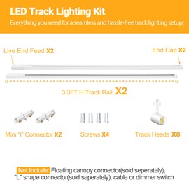 VANoopee 5-Color 8-Light LED Track Lighting Kit with 6.6FT H Type Track Lighting Rail, LED Track Light Heads Dimmable Modern Kitchen Track Lighting Fixtures Ceiling Spotlight, CRI90+ 10W 800lm White