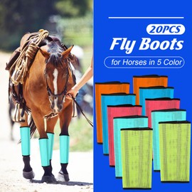Bulyoou Set of 20 Mesh Fly Boots for Horse Breathable Mesh Horse Boots Protective Horse Leg Wraps Horse Leggings for Preventing Flies and Mosquitoes Bites(Blue, Orange, Pink, Green)