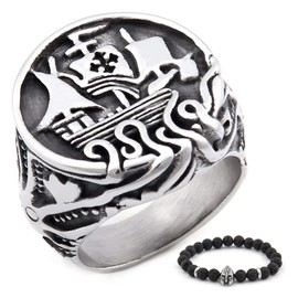 BAVIPOWER Viking Ship Stainless Steel Ring Octopus Patterned Accessory US Size 7-13 Jewel for Mens Womens (10)