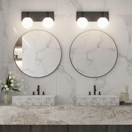 Tipace Black Vanity Light Fixtures, 2-Light Modern Bathroom Light Over Mirror with White Milk White Globe Glass for Bathroom (Exclude Bulb)