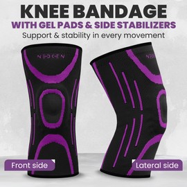 NeDKeN Knee Support - Knee Brace with Joint Stabilization, Meniscus - Orthosis, Knee Support, Orthopaedic Knee Protection for Patella & Osteoarthritis, Sports & Rehabilitation Bandages (Purple, XXL)