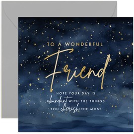 Birthday Card for Friend - Wonderful Stars Design - Male Birthday Card for Men Adult - Gold Foil Star Sky Design - Special Birthday Card for Him from Family | Blank Inside Envelope