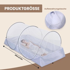 WRQIOO Mosquito Net Travel, Mosquito Net Travel Pop Up Single Bed, Mosquito Net Travel Without Hanging, Foldable Mosquito Net for Camping, Parks, Backyards, Fly Net with Side Zip