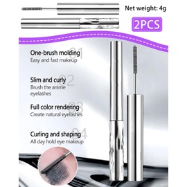 ZKUNL Pack of 2 mascara, natural, lengthening and nourishing mascara, 3D curling mascara, bristle-less metal eyelash brush, waterproof and long-lasting (black)