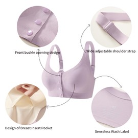 Lervanla Mastectomy Bras With Pockets For Prosthesis Front Closure Bras For Women No Underwire Surgical Bra