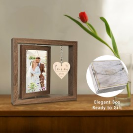 EYITUPC Rotating Floating Mr and Mrs EST 2025 Photo Frame Wedding Gifts for Bride and Groom - Display Two 4x6 Inch