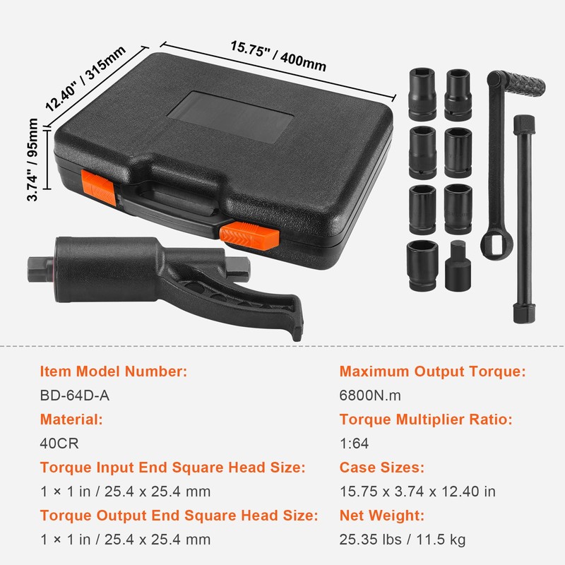 Happybuy Torque Multiplier: Heavy-Duty Wrench Set, 1-Inch Drive, 6800N.m, 8