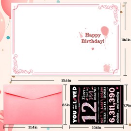 Bestmelo 12 Year Old Girl Birthday Gifts,12th Birthday Decorations for Girls,12th Birthday Card,10.6x7.9 Inches,Double-Sided