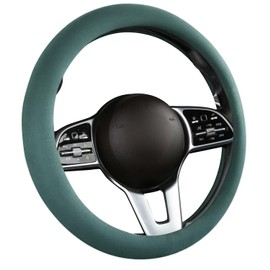SthExtra Suede Steering Wheel Cover with Upgraded Silicone Inner Ring, Breathable, Anti-Slip, Leather Universal 14.5 to 15 Inch Steering Wheel Cover (Pure Green)
