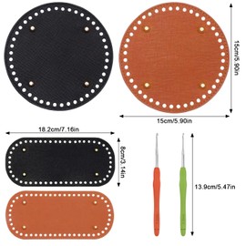 FYSL Bag Base for Crochet, 4 Pieces Bag Base with 2 Pieces Crochet Hooks, Leather Base for Bags Crochet, Bags Crochet Accessories for Knitting Bag Shoulder Bag