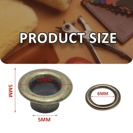 Litoexpe 5MM Grommets Eyelets 200 Pcs, Self Backing Eyelets for Bead Cores, Clothes, Leather, Canvas (Antique Brass)