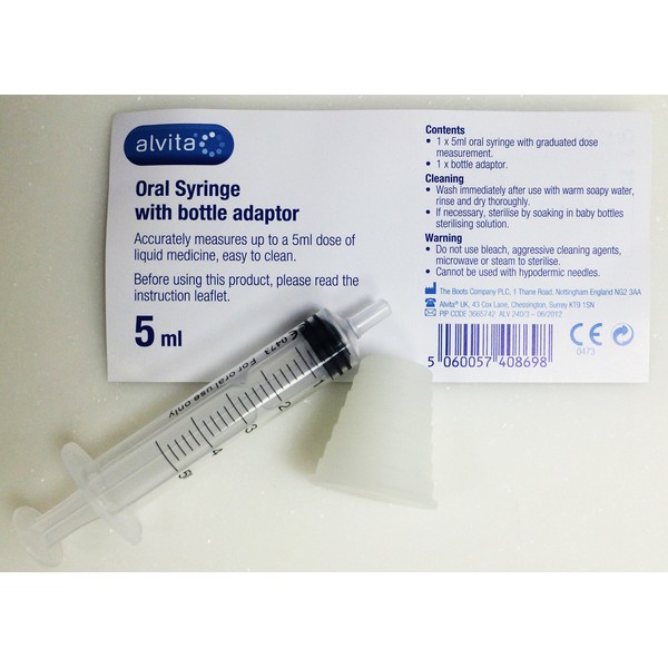 Alvita 5ml Oral Syringe & Bottle Adapter