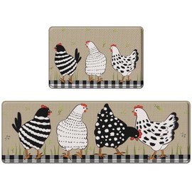 Nesphy Anti-Fatigue Rooster Kitchen Rug Set of 2 Cushioned Chicken Rugs for Kitchen Floor, Farmhouse Standing Mat Waterproof Non-Slip Kitchen Mats and Rugs PVC Ergonomic Comfort Foam Kitchen Decor