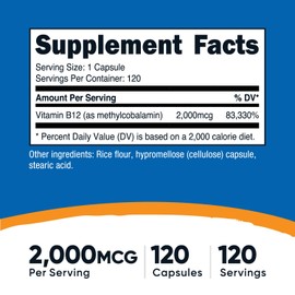Nutricost Vitamin B12 (Methylcobalamin) 2000mcg, 120 Capsules - Vegetarian Caps, Non-GMO, Gluten Free B12 Supplement