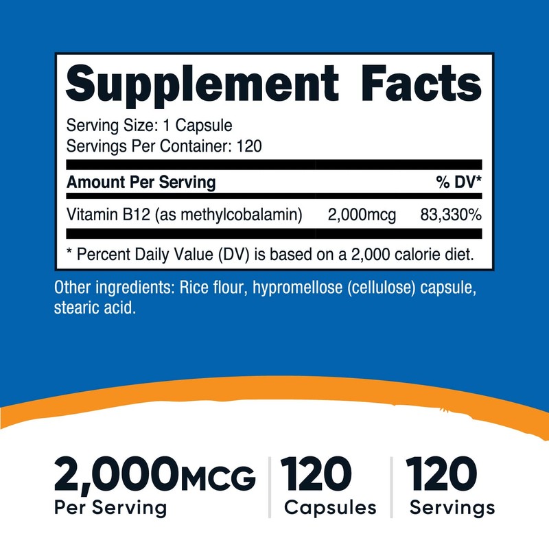 Nutricost Vitamin B12 (Methylcobalamin) 2000mcg, 120 Capsules - Vegetarian Caps,