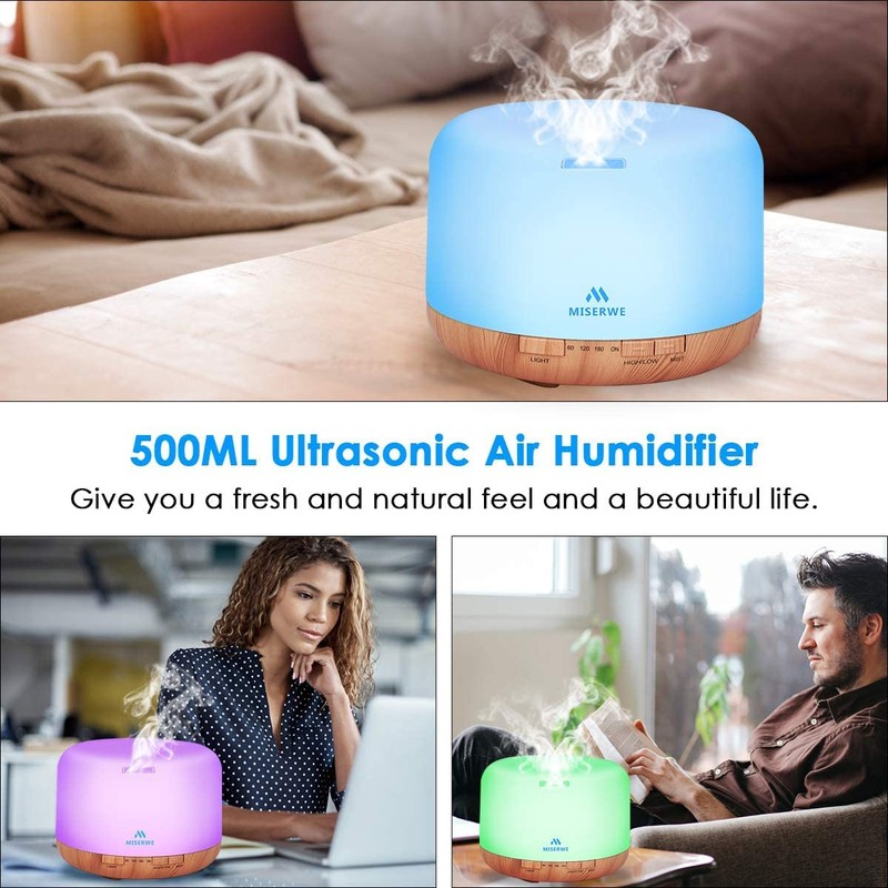 Miserwe 500ml Diffuser with Remote Control Waterless Automatic Shut Off