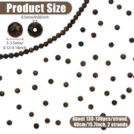 NBEADS Approx. 260 pieces natural obsidian beads, 3 mm golden sheen obsidian beads, faceted gemstone beads, round loose stone beads for DIY bracelet, necklace, jewellery making, hole: 0.5 mm