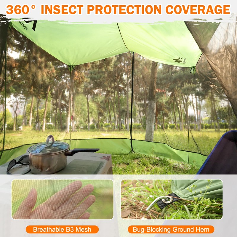 AYAMAYA Camping Tarp with Mosquito Net, Large Size 18 x