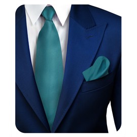Vittorio Farina - Corbata y bolsillo de satén sólido cuadrado – Juego de corbatas para hombre – Accesorios de moda para hombre para cualquier ocasión, verde azulado, Talla única