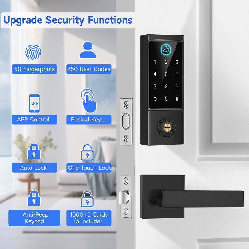 BEBASIA APP Control Fingerprint Lock with Handle, Heavy Duty Smart