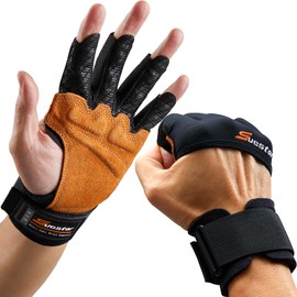 SueStar Workout Gloves, Heavy Duty Cowhide Padded Weight Lifting Gloves with Wrist Support, Full Palm Protection & Silicone Grips Gym Gloves for Weightlifting, Deadlifts, Exercise (Small), Black