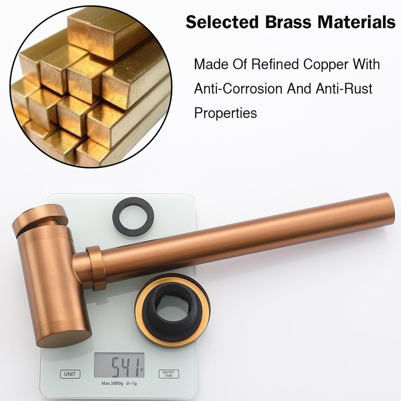 RANDOM Brass Contemporary Round Bottle P Trap 1-1/4,Bathroom Lavatory Adjustable