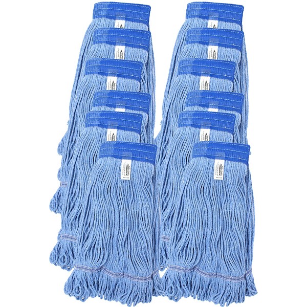 Turkey Creek Essentials Mop Heads Commercial Grade USA Made Looped End Heavy Duty Large Mop Head of Blue 4-Ply Synthetic Yarn Industrial Wet Mop Head Replacement and String Mop Refills (12, Large)