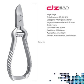 Nail clippers with buffer spring, ribbed handles with curved cutting head cutter for precise cutting, ideal for strong nails, length 14 cm, cutting surface approx. 1.5 cm