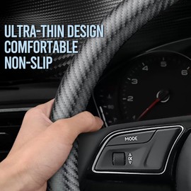YOUDAXIN Carbon Fiber Leather car Steering Wheel Cover, Comfortable and Anti-Skid, Universal 15 inch (Black)