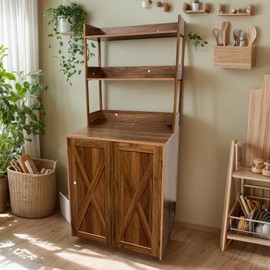 Yafornis Large Cat Litter Box Enclosure Furniture with Shelves Storage, Wooden Hidden Cat Washroom Furniture for Self-Cleaning Cat Litter Box